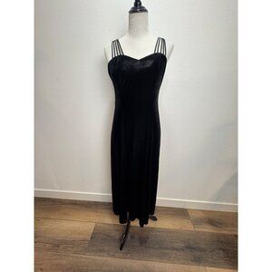 Vintage Molly Malloy Black Velvet Petite Evening Dress Size 10 Strappy Stretch